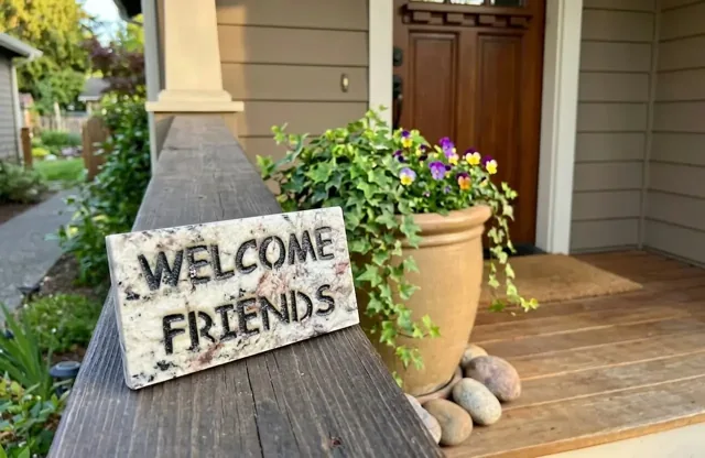 Welcome Friends granite plaque