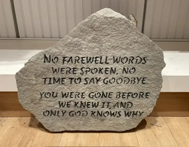 No Farewell Words memorial stone