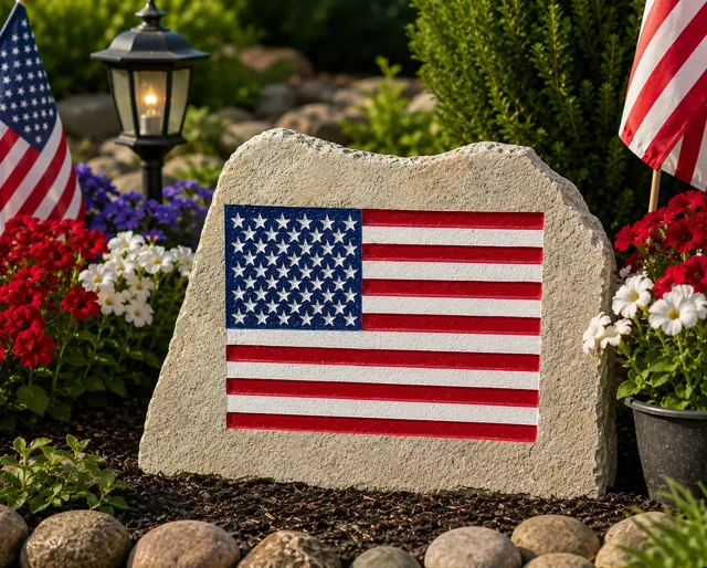 American flag garden stone