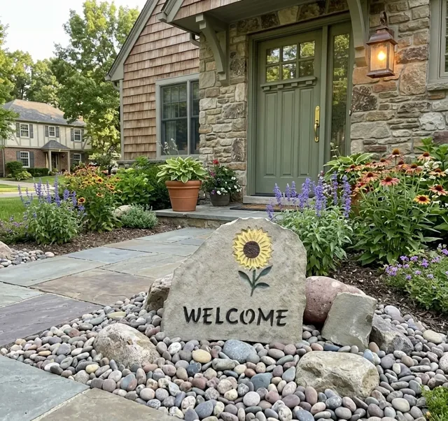 Sunflower welcome stone