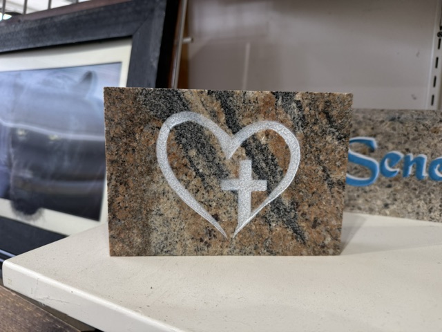 Heart & Cross engraved in granite