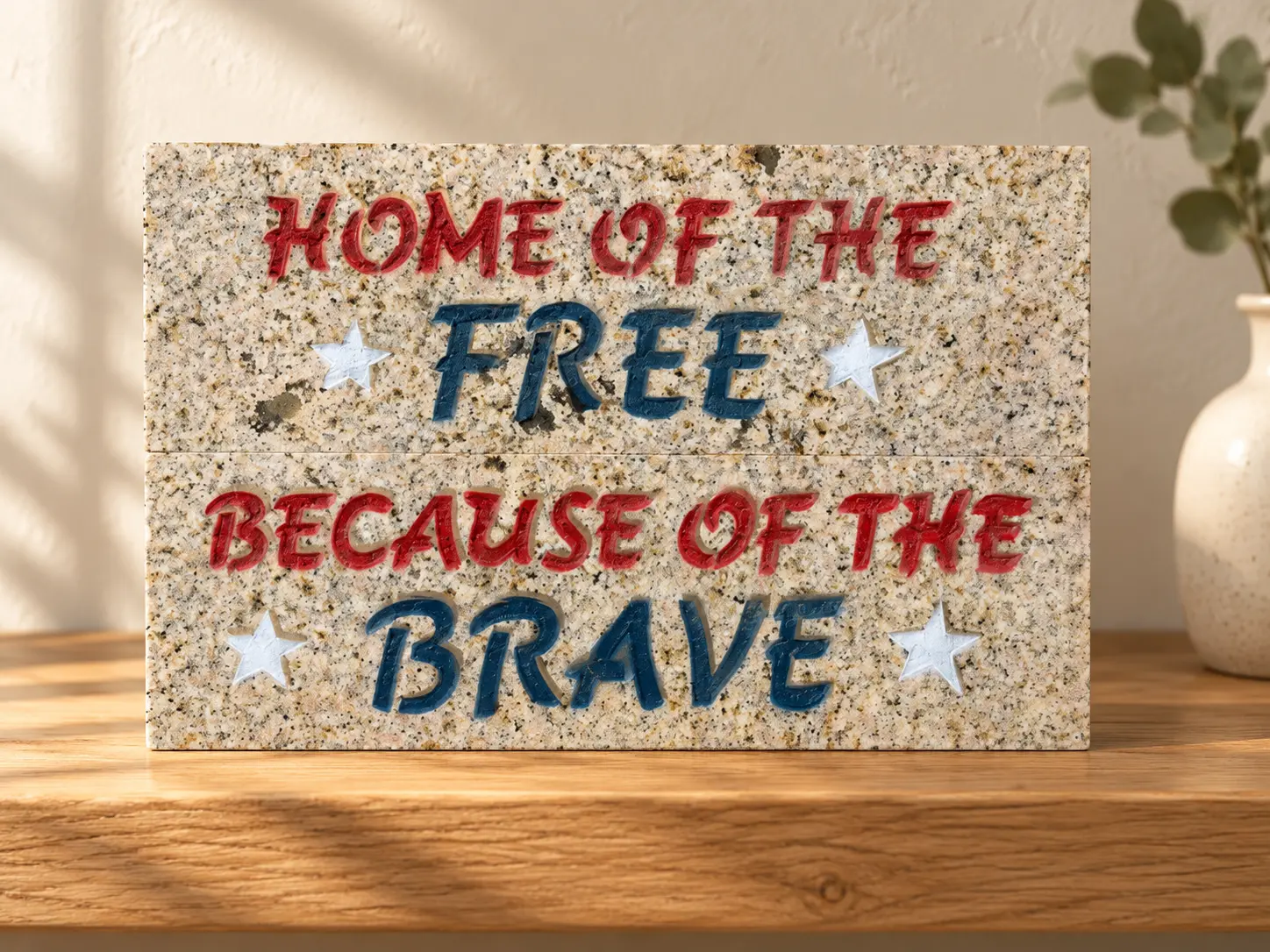 Home of the Free engraved in granite