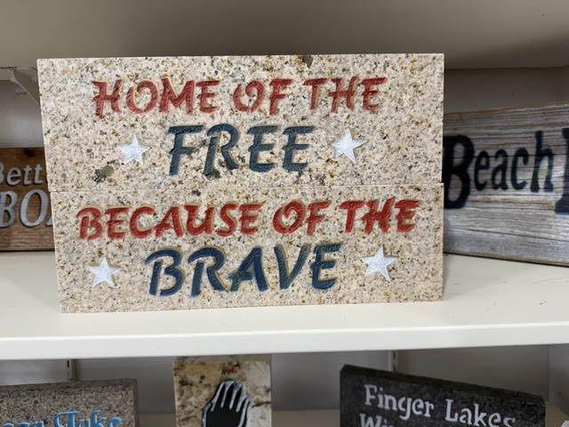 Home of the Free engraved in granite