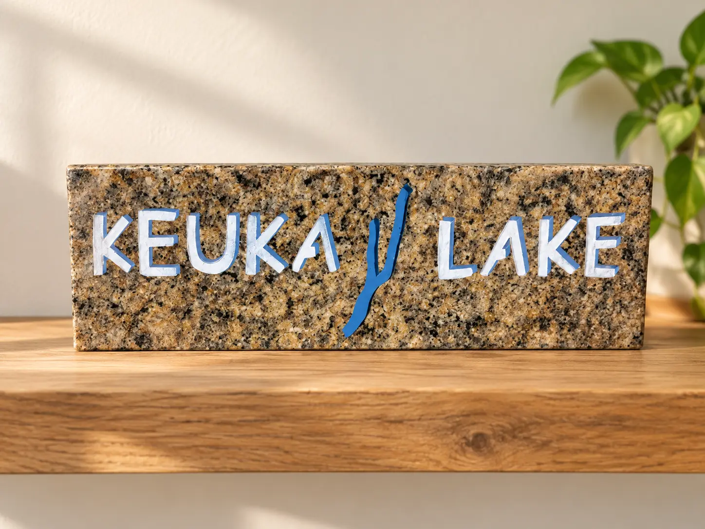 Keuka Lake engraved in granite