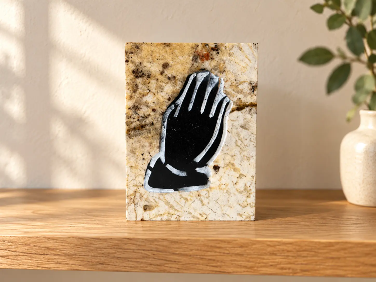 Praying Hands engraved in granite