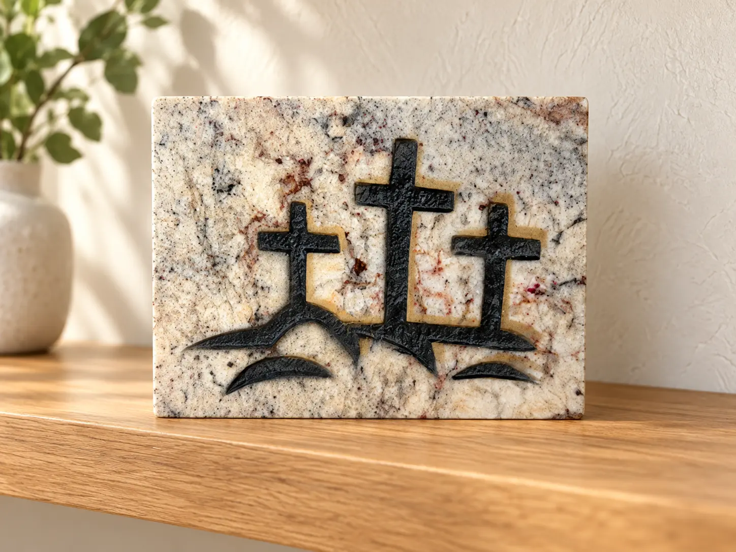 Three Crosses engraved in granite
