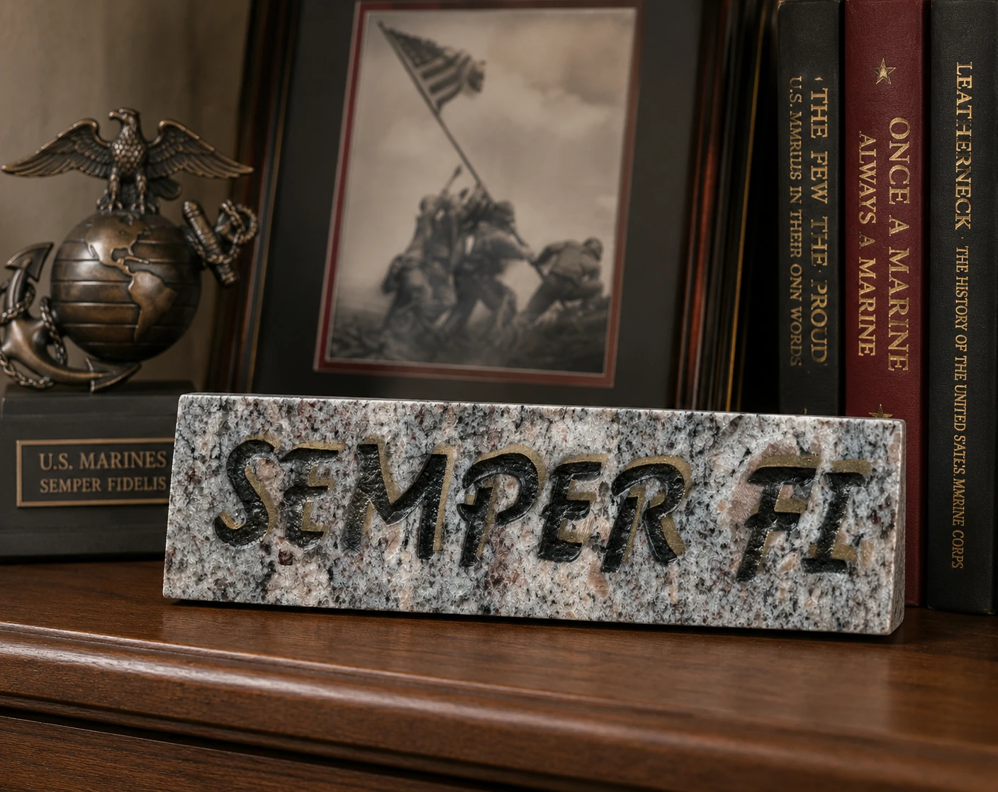 Semper Fi engraved in granite
