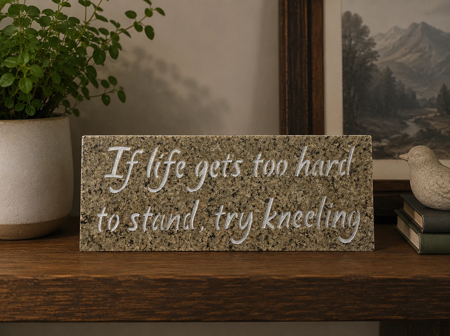 Try Kneeling engraved in granite